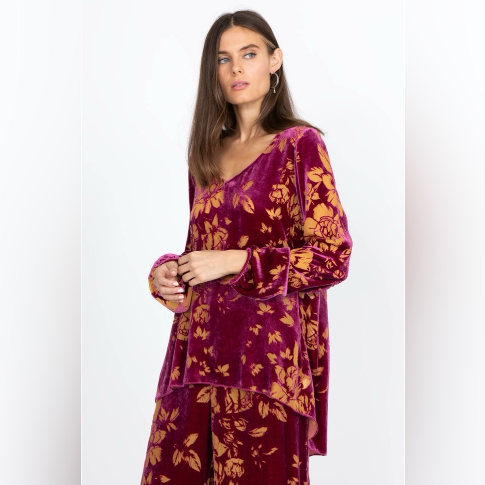 Johnny Was Velvet Floral V-Neck VIDA BLOUSE